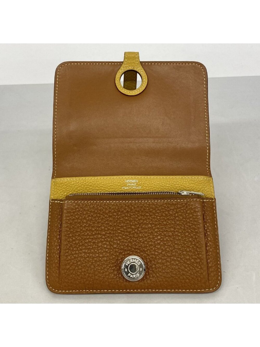 Hermes Coin Purse Dogon Compact Bicolor Togo Gold Curry Silver - Picture 3 of 8